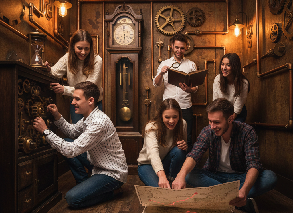 jóvnes en un escape room